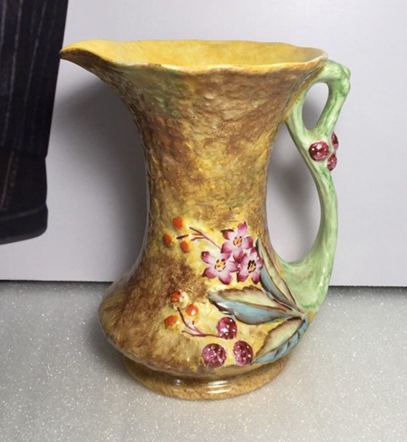 Vintage Yellow Vase With Green Handle Yellow Pitcher English Etsy