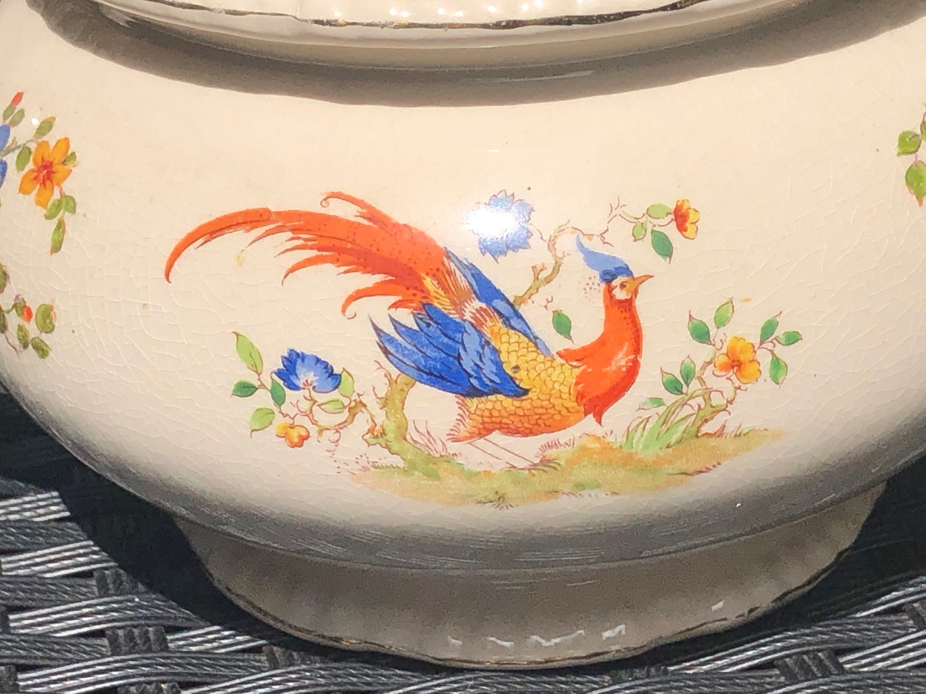 Pearl pottery Hanley floral teapot with bird English bone Etsy