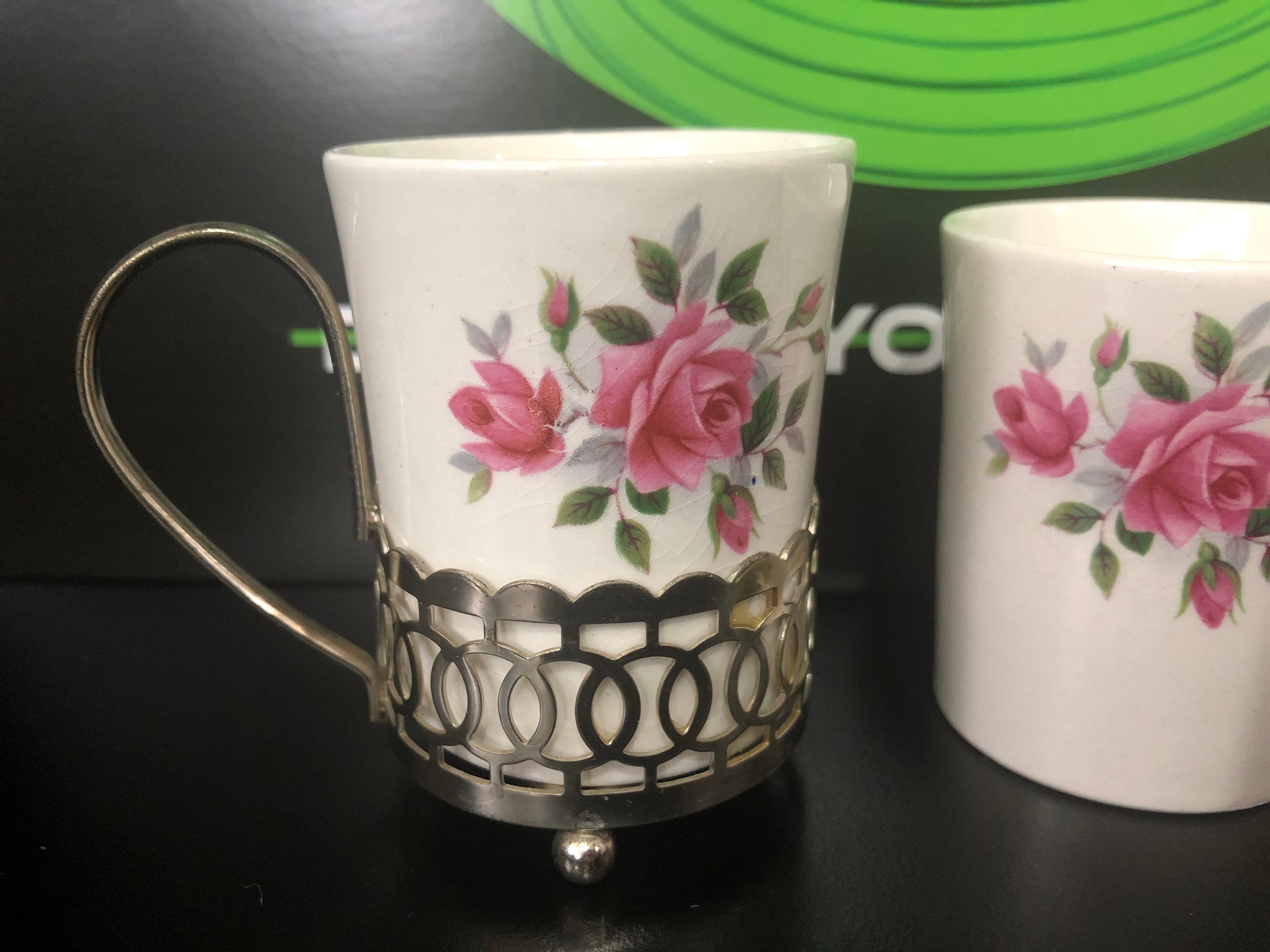 coffee cup with metal holder 2 Wedgwood porcelain espresso cups with metal cup holders Enoch Wedgwood white demitasse cup with pink roses