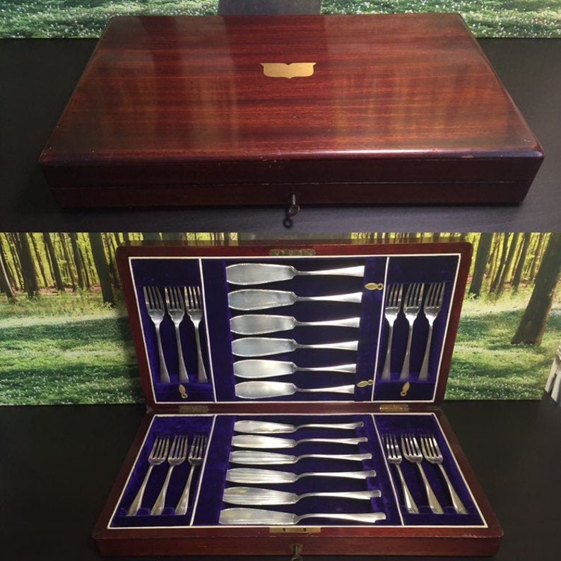 Antique Silver Plate Cutlery Set With Wooden Box for 12 Etsy Canada