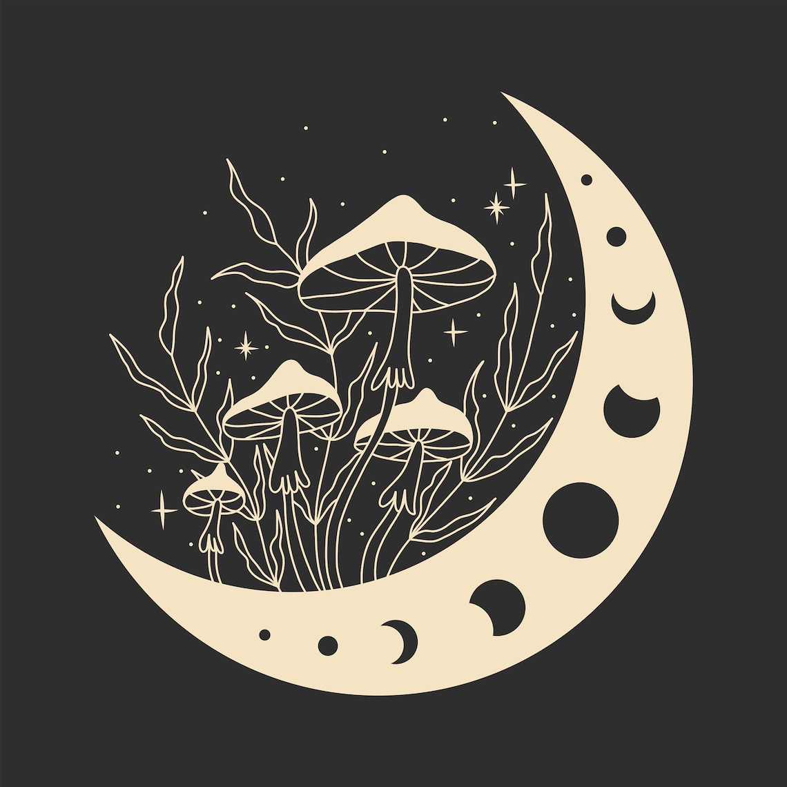 Mushroom Moon Art Digital File Etsy