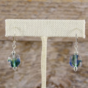Blue, Green, Swirled, Silver earrings