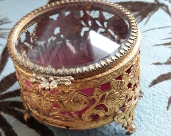 Vintage Ormolu Casket Trinket Box Jewelry case Gold Filigree Floral Gift Wedding Anniversary