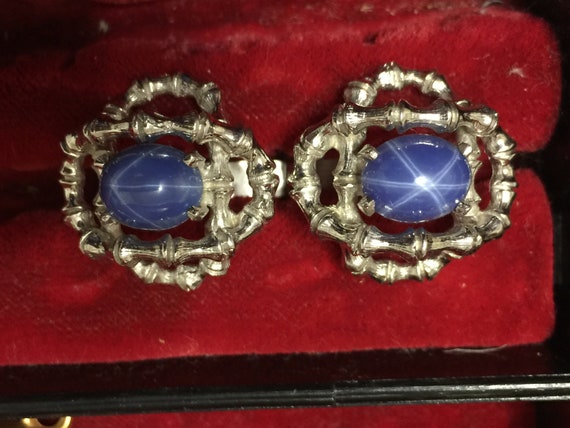 Estate Blue Sapphire Cuff Links White Gold Cuffli… - image 4