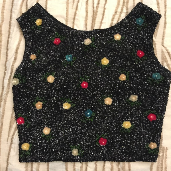 Jeweled Top Blouse Encrusted flower Shirt Wedding Sequin Flower Bustier Encrusted Sweet Heart Roses Black Red Yellow House of Gold