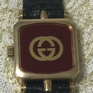 Vintage Gucci Watch Gold Gucci Stacked Watch Black Band Enamel Green Red Green Stunning Magnificent Must Have Authentic timepiece
