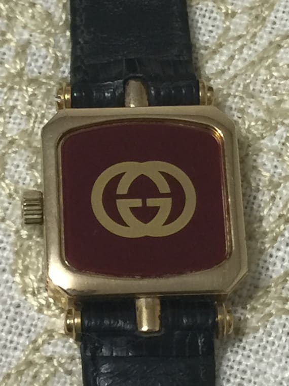 Vintage Gucci Watch Gold Gucci Stacked Watch Blac… - image 1