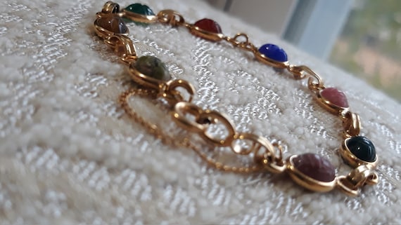 Vintage Van Dell Gold Scarab Bracelet 7" Inches M… - image 1