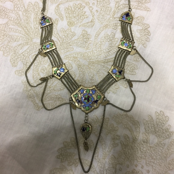 Massive Multi chain Necklace Enamel Necklace Carved C… - Gem