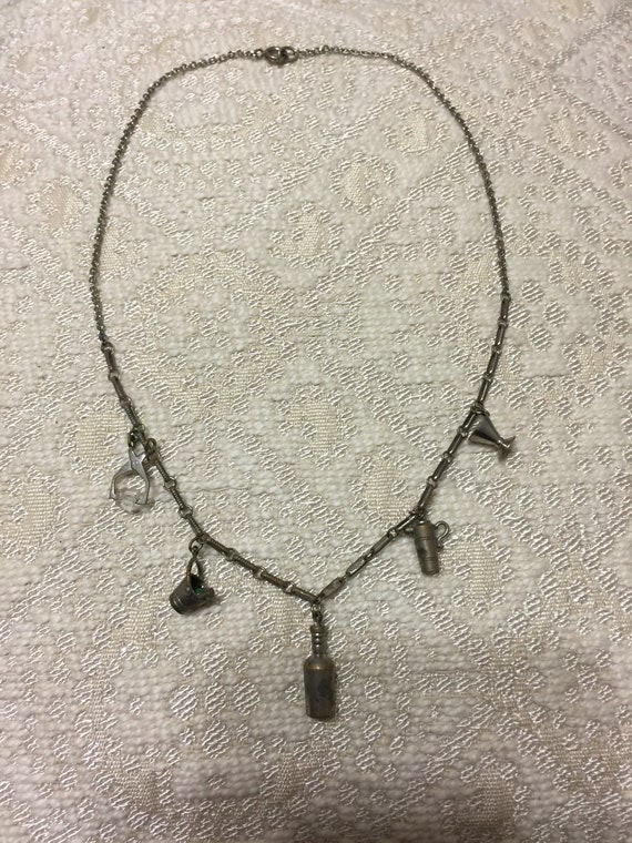 Antique Vintage Bartender Necklace Charm Silver B… - image 1
