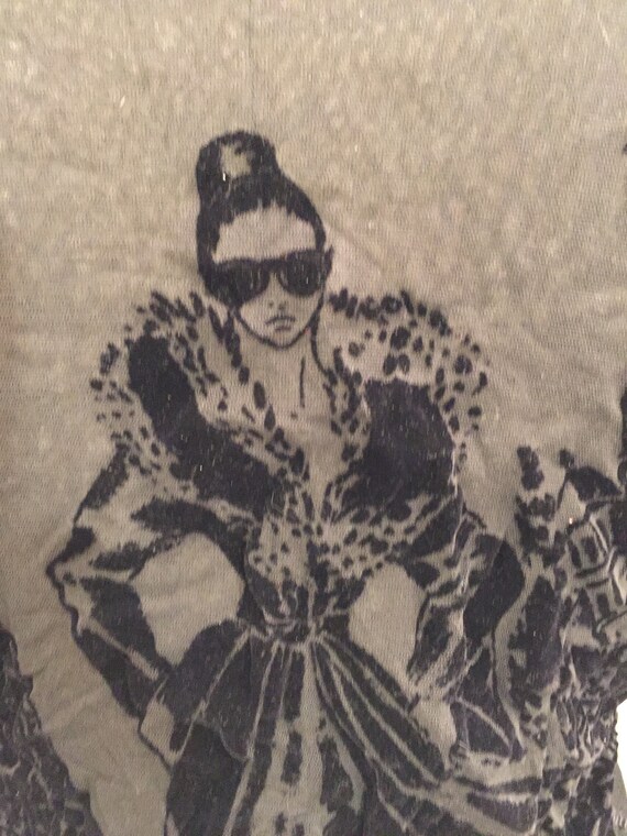 Vintage Jean Paul Gaultier Top Sheer Black Gray Print Face Wrap  