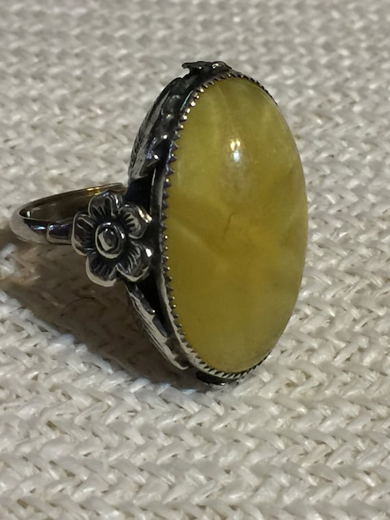 Long Yellow Sterling silver Ring Star Yolk Amber … - image 1