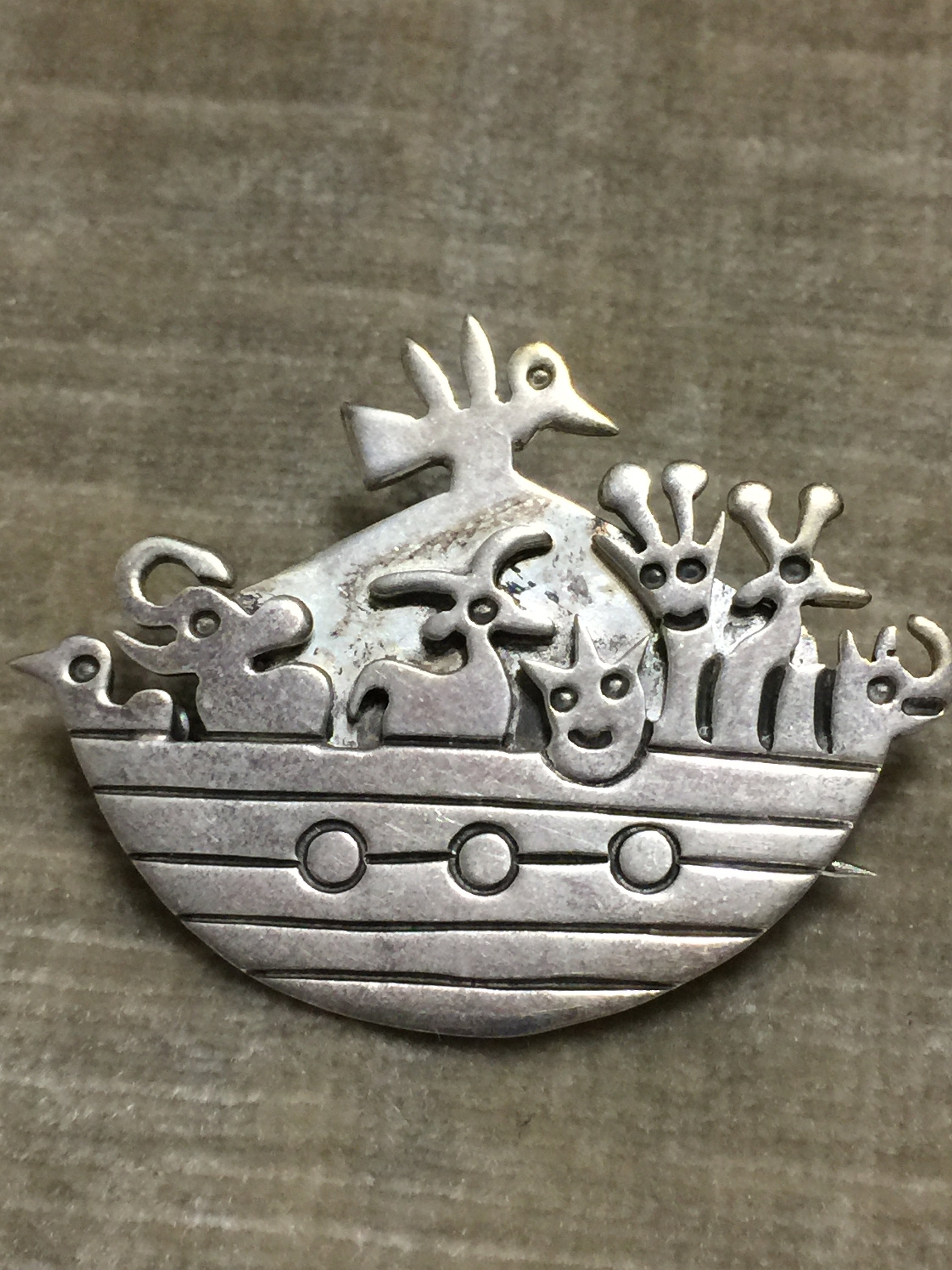EFS Noah's Ark Mexico 925 Silver Vintage Brooch Silverwork