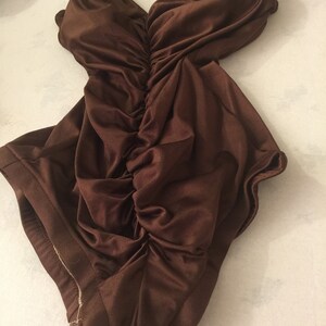 Stunning Robby Len Vintage Silky Brown Metallic One Piece Swimsuit Gathered Ruched Shorts Open Back Halter image 2