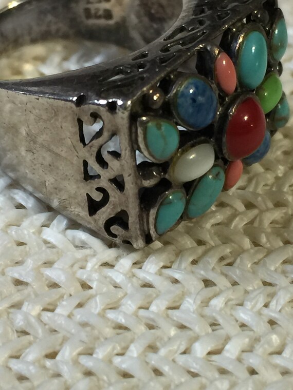 Large Vintage Multi Stone Sterling Silver Ring CF… - image 2