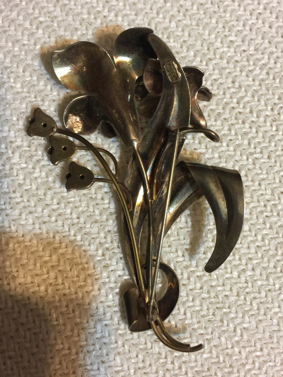 Gold Floral Brooch Pin Vintage Silver & Vermeil 1… - image 8