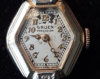 Vintage Gruen Precision Watch Diamond Gold Filled Hexagon Watch