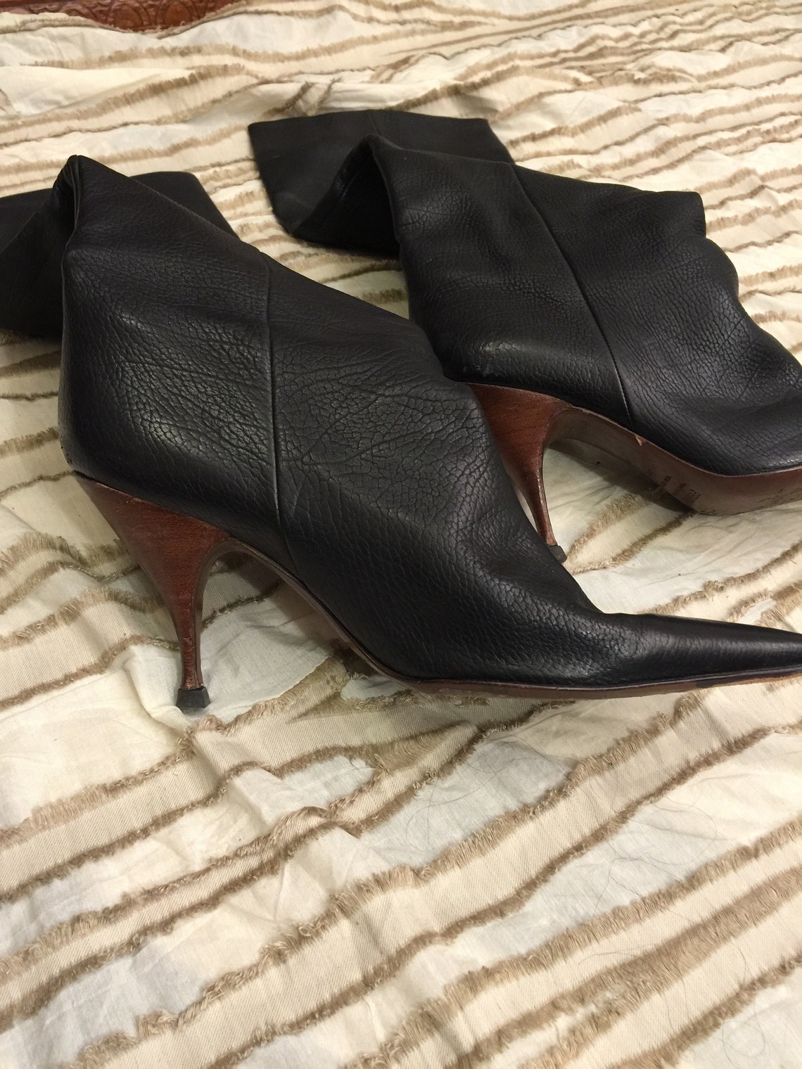 FENDI knee boots high heel black cowhide 521212