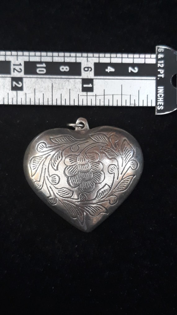Massive Sterling Puffy Heart Pendant etched design