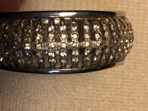 Wide 1930's Rhinestone Bracelet Cuff Silver Rare … - image 4