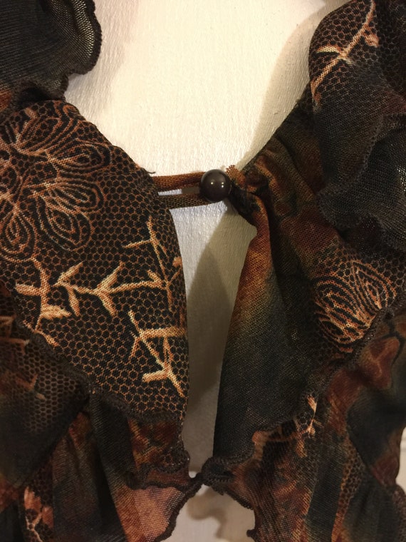Vintage Dragon Jersey Knit Ruffled Blouse Sheer K… - image 6