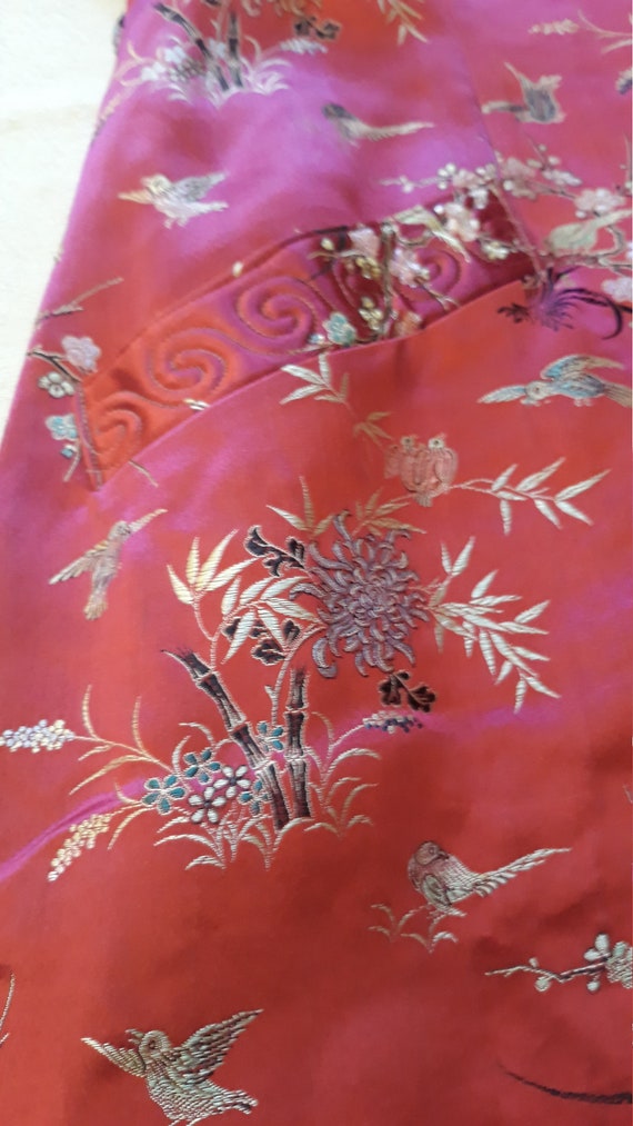 Rasberry Red Kimono Robe Quilted Lined Royal Silk… - image 4