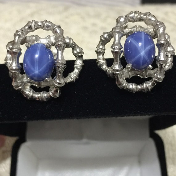 Estate Blue Sapphire Cuff Links White Gold Cuffli… - image 1