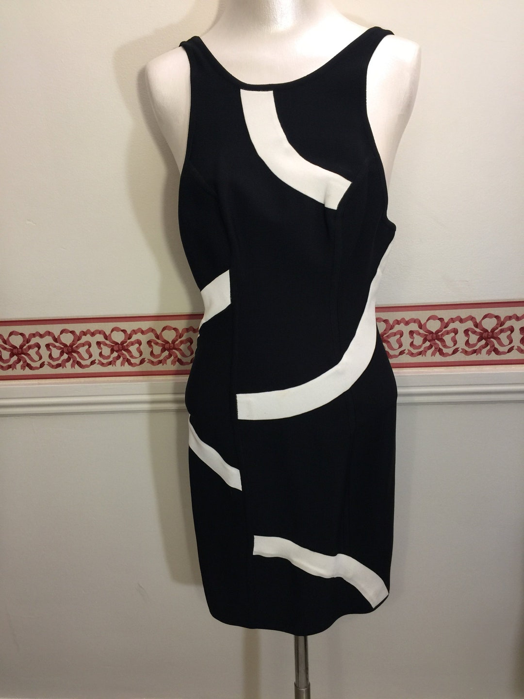 Stunning Vintage Herve Leger 1990's Bodycon Dress Racer Back Black ...