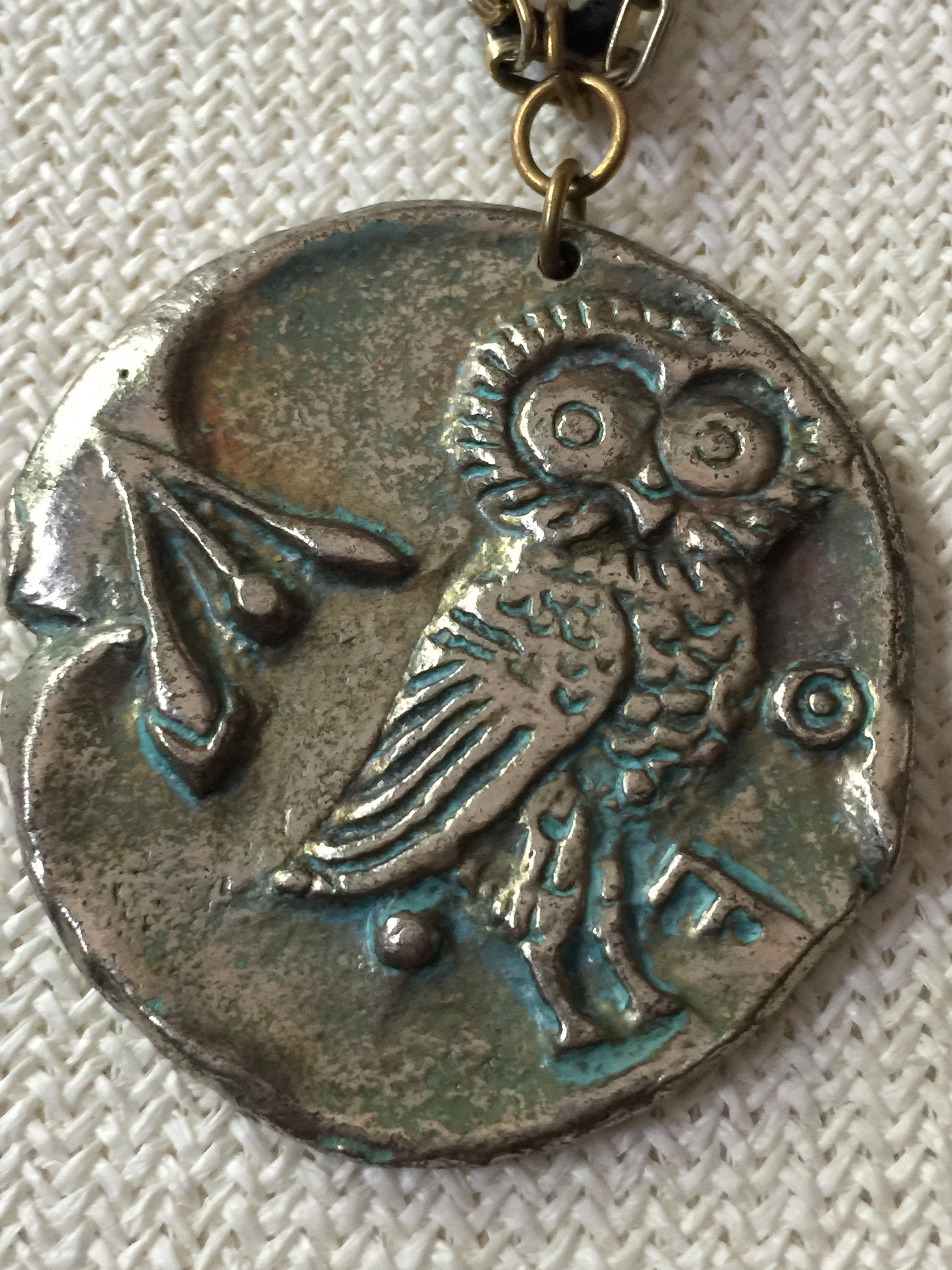 Vintage Brutalist Silver Necklace Greek Owl Coin Reversable AOE Bib Collar Massive Stunning Masterpi