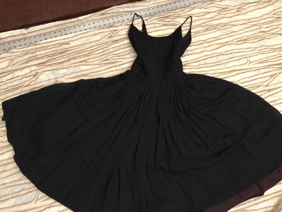 Black Chiffon Dress Rhinestone Princess 1950's Bl… - image 1