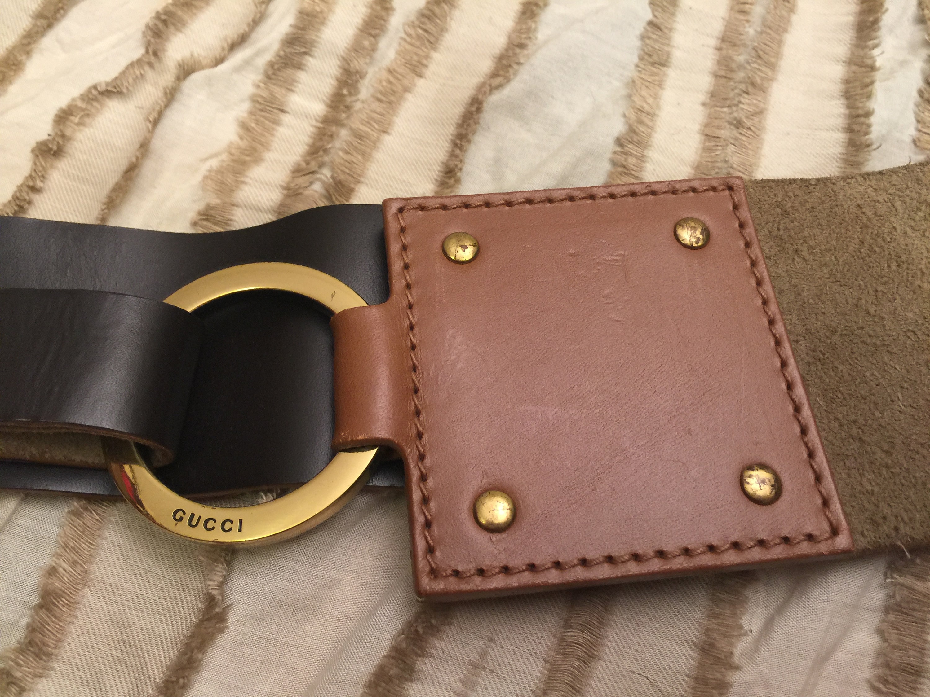 Stunning Gucci Belt Brown Camel Suede Leather Belt Gold Circle