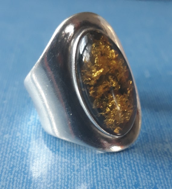 Massive Sterling Amber Ring Baltic Amber Ring Wrap
