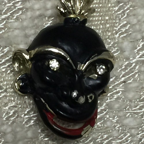 Rare Pin Vintage Balanise Monkey Mask Scary Paste Stone Eyes Enamel outlet Tribal Black Red Gold Brooch Gold Metal Pin