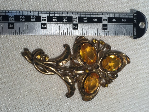 Vintage Citrine Brooch Large Flower Pin Filigree … - image 5