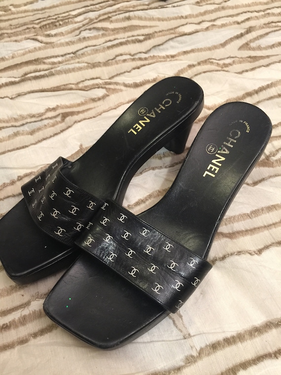 Vintage Chanel Shoes Black White Chanel Heels Chanel Slides 