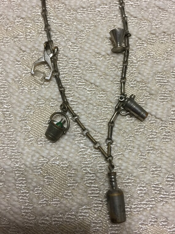 Antique Vintage Bartender Necklace Charm Silver B… - image 6