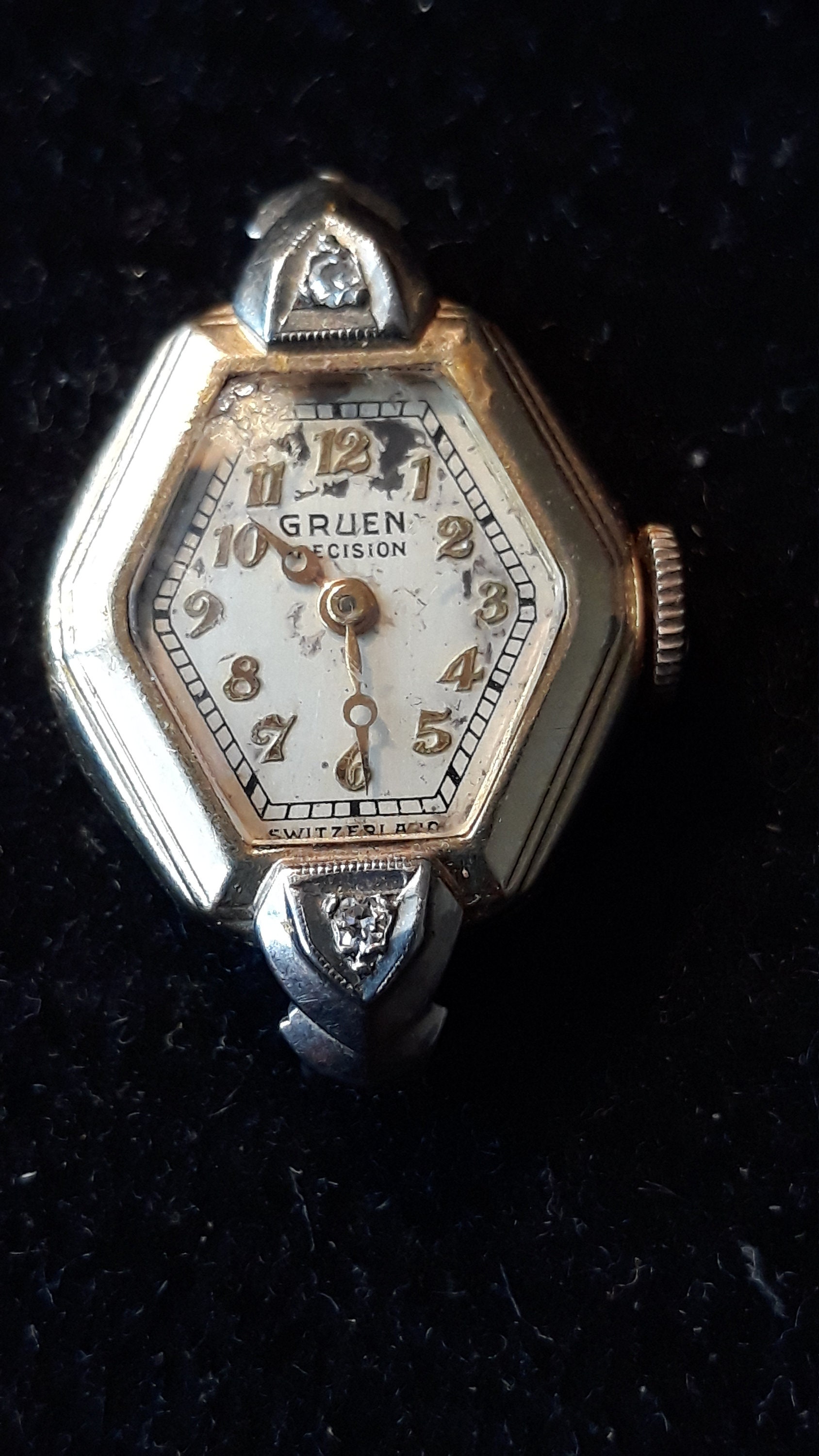 Vintage Gruen Precision Watch Diamond Gold Filled Hexagon Etsy