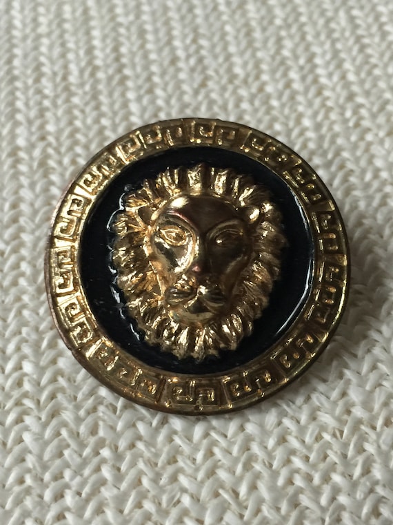 Stunning Lion Head Gold Black Enamel Earrings Vint