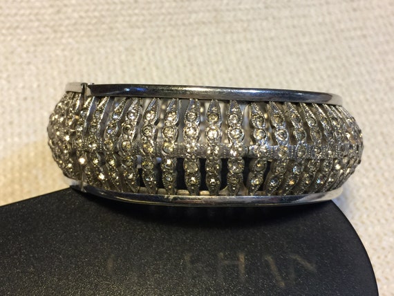 Wide 1930's Rhinestone Bracelet Cuff Silver Rare … - image 2