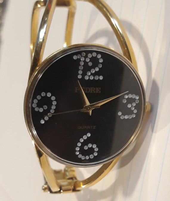Vintage Pedre Gold Watch Ladies Modern cuff watch 