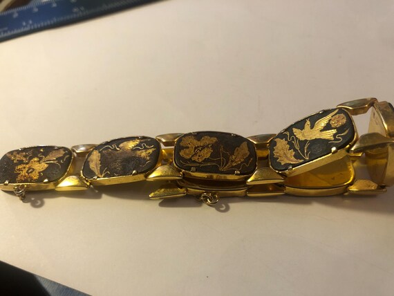 Bracelet Damascène Vintage Or De Tolède - Double Rang Années 60, 17-18 Cm
