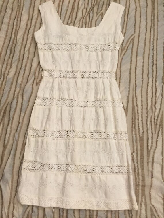 white linen lace dress