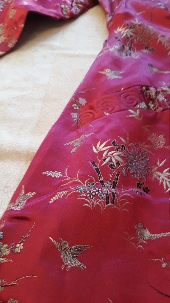 Rasberry Red Kimono Robe Quilted Lined Royal Silk… - image 3