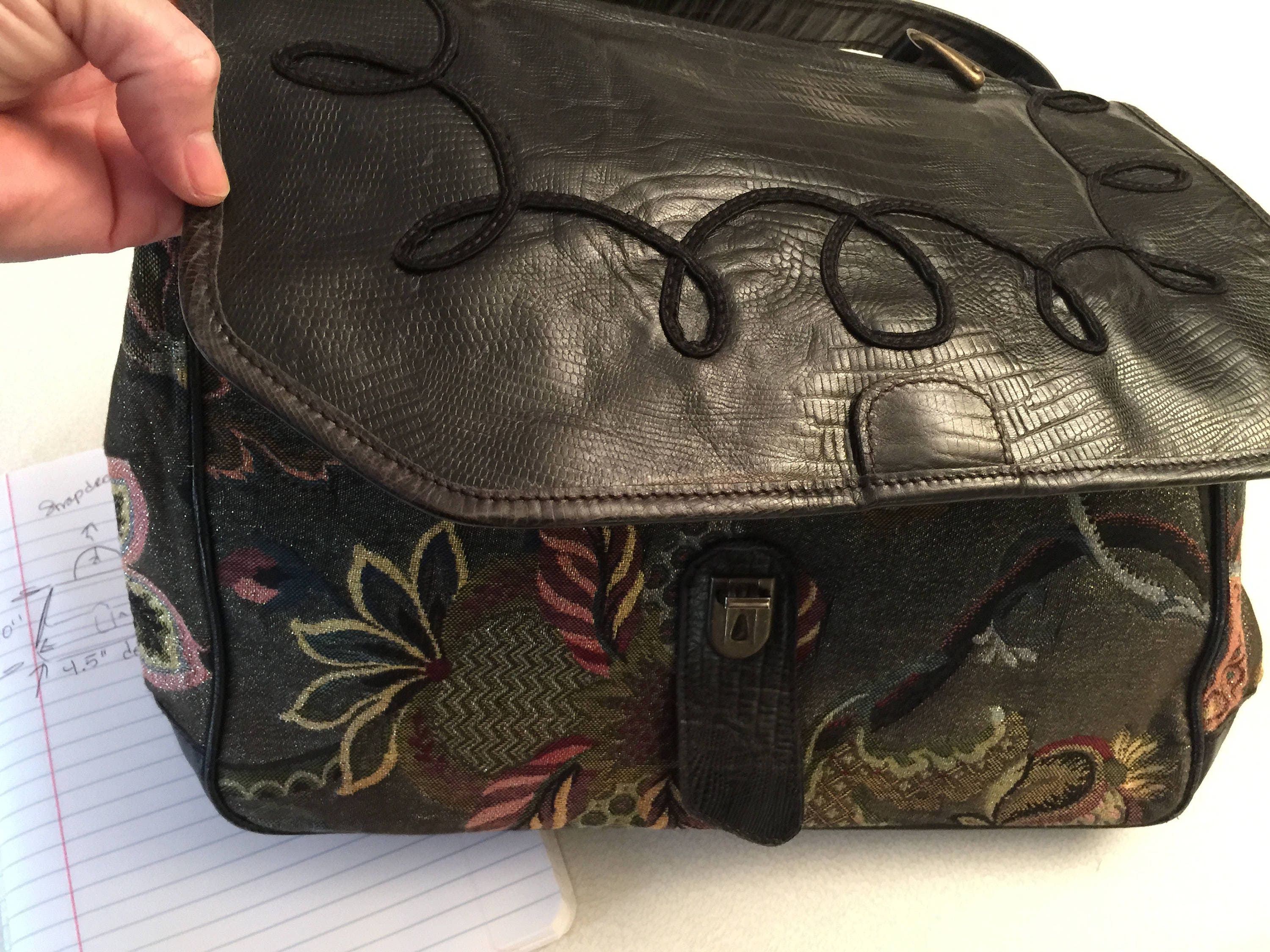 Rare Vintage Danielle Nicole Black Leather Jaquard Handbag Metallic Floral Embroidered Made in Italy Etsy