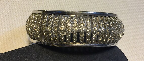 Wide 1930's Rhinestone Bracelet Cuff Silver Rare … - image 7