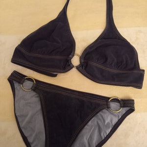 Rare Robin Piccone Bikini Vintage Denim Designer Swimsuit Ombre Bathing Suit Open Back Denim Robin Piccone USA Metal Hardware O Rings Soft