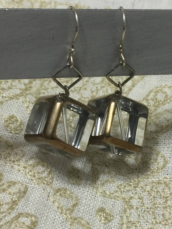 Sterling Glass Cube Earrings Prism Box inlays Shad