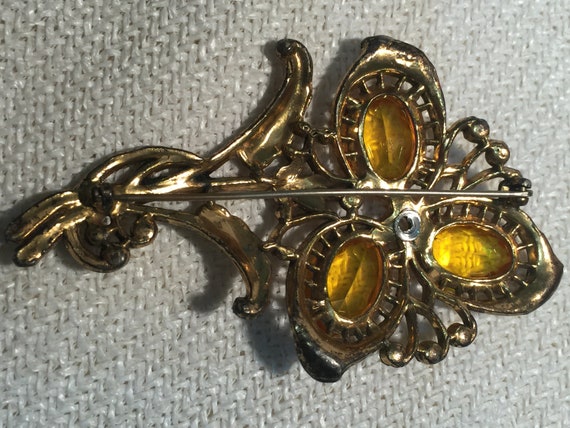 Vintage Citrine Brooch Large Flower Pin Filigree … - image 7