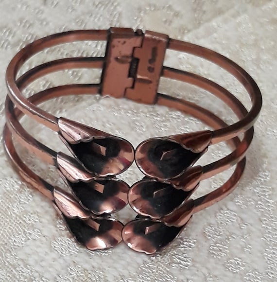 Vintage Renoir Cuff Copper Bracelet Floral Kiss C… - image 1