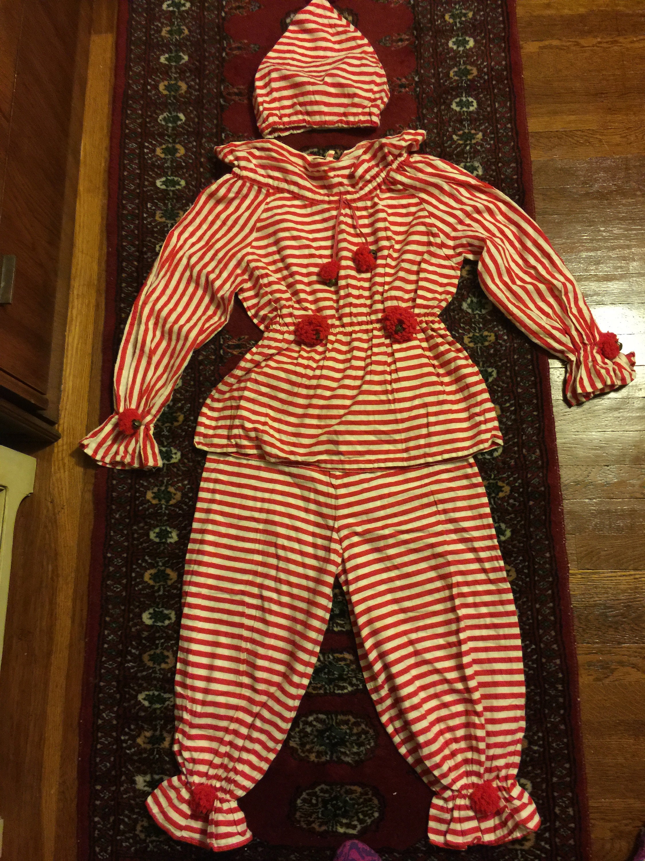 Vintage Clown Costume 4 Piece Sm Adult Lg Children Pom Poms Etsy